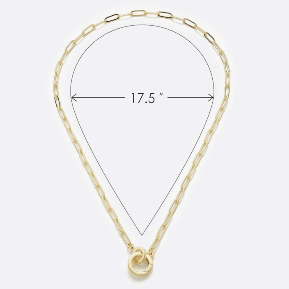 Classic Gold Interlocking Paperclip Circle Pendant Lariat Charm Holder Necklace - Picture 6 of 14
